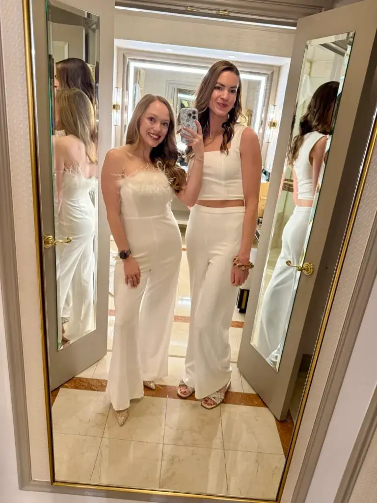 Strapless Jumpsuit with Feather Trim and Wide Legs — Trendy Cute Concert Outfit