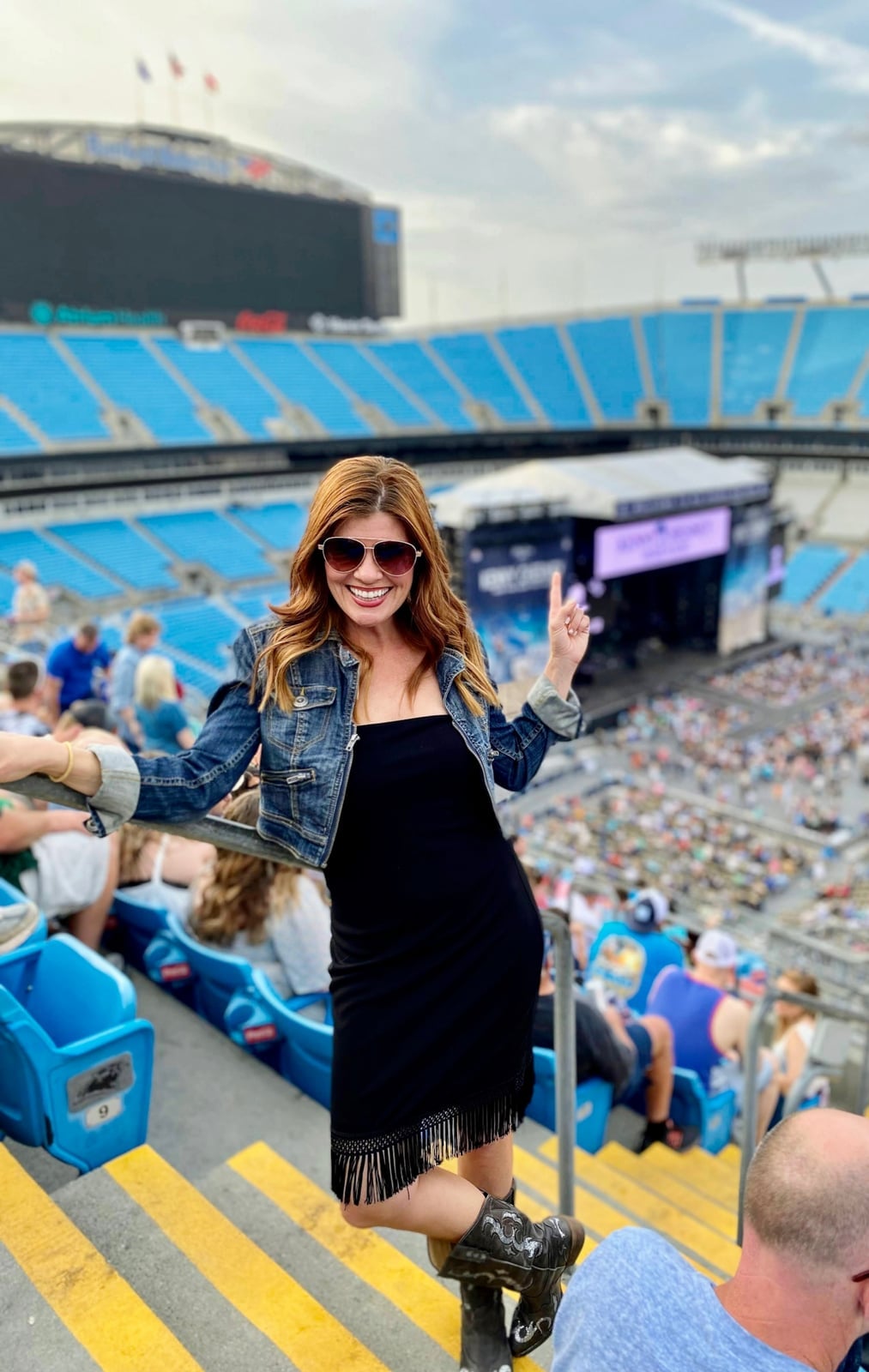Denim Jacket Over Fringe Dress with Cowboy Boots — Trendy Cute Concert Outfit