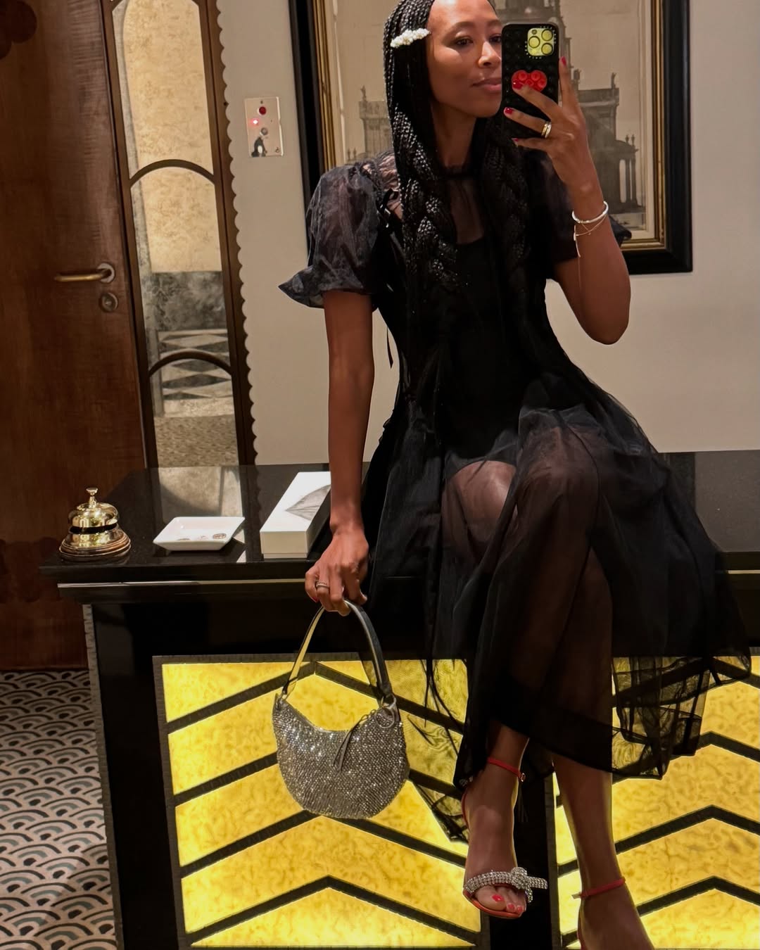 Sheer Organza Dress Over a Slip with Sparkling Accessories Sheer Organza Dress Over a Slip with Sparkling Accessories — Trendy Cute Dinner Outfit