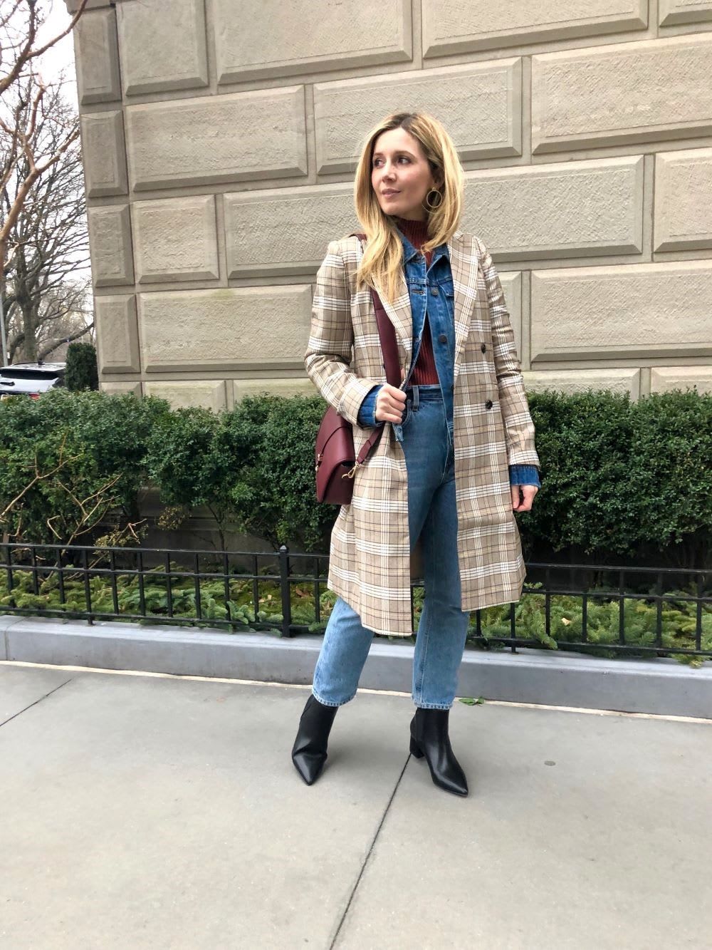Straight Leg Jeans With Plaid Coat Straight Leg Jeans With Plaid Coat — Trendy Cute Jeans Outfit