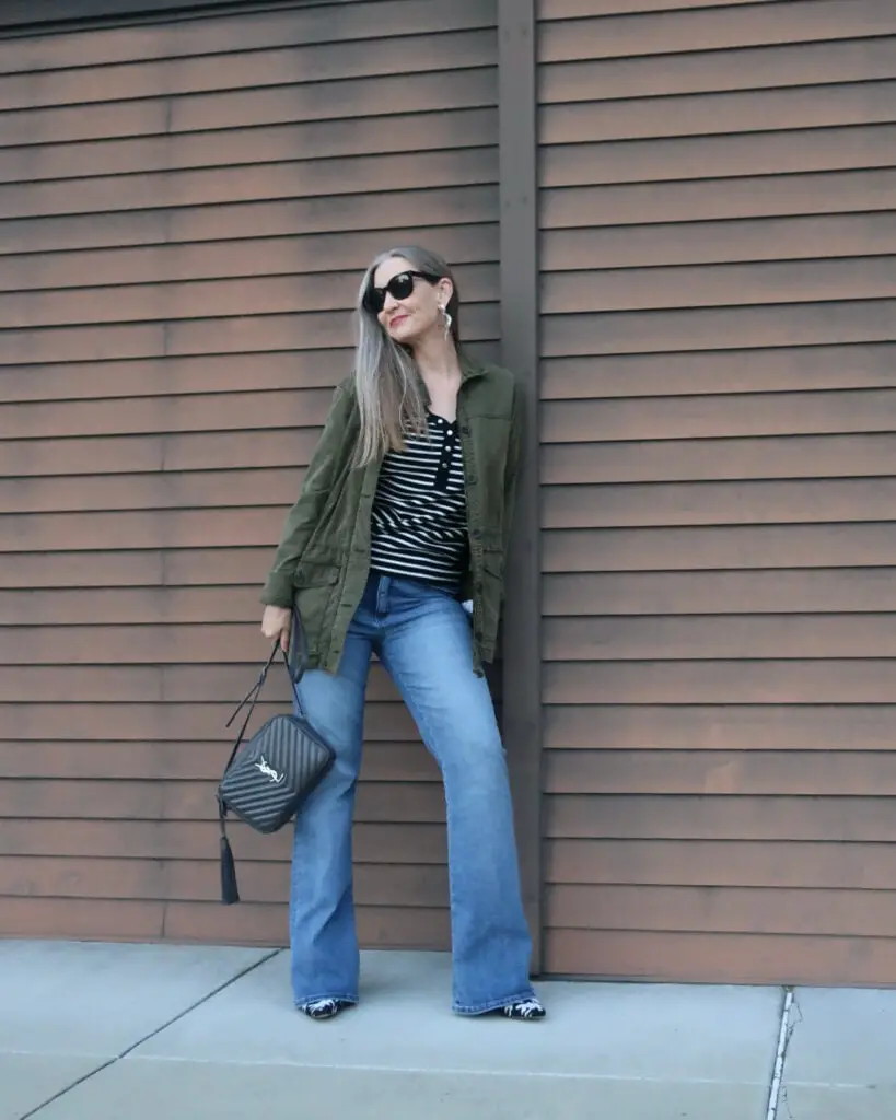 Bootcut Jeans With Military Jacket Bootcut Jeans With Military Jacket — Trendy Cute Jeans Outfit