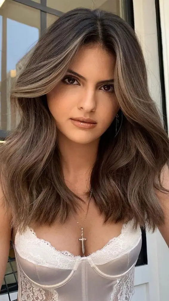 Collarbone Ash Brown With Subtle Highlights Collarbone Ash Brown With Subtle Highlights — Trendy Dark Hair Color