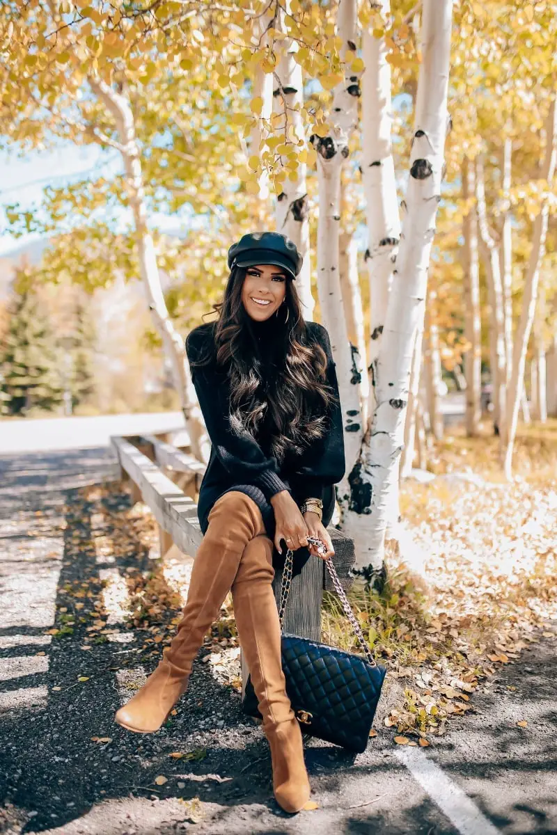 Turtleneck Dress with Suede Over-The-Knee Boots Turtleneck Dress with Suede Over-The-Knee Boots — Trendy Dress with Boots
