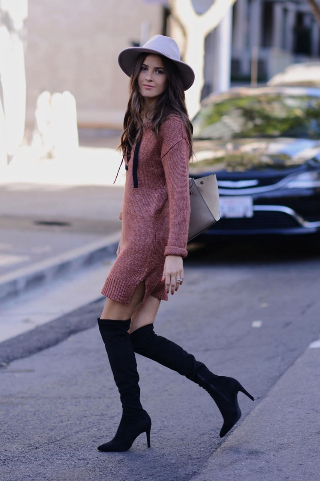 Knit Mini Dress with Over-The-Knee Boots Knit Mini Dress with Over-The-Knee Boots — Trendy Dress with Boots