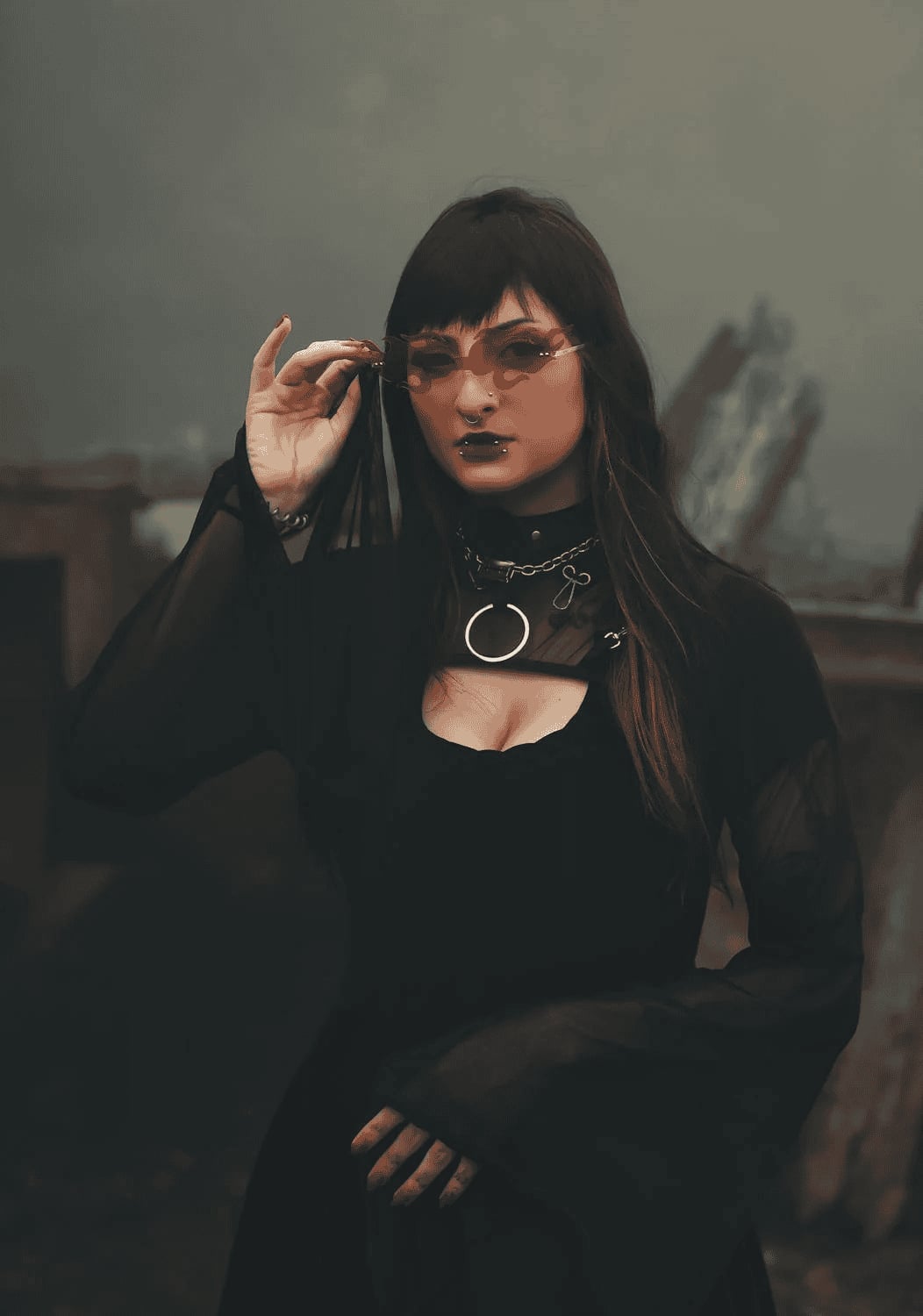 Sheer Black Top with Cutout Neckline and Choker Sheer Black Top with Cutout Neckline and Choker — Trendy Emo Style