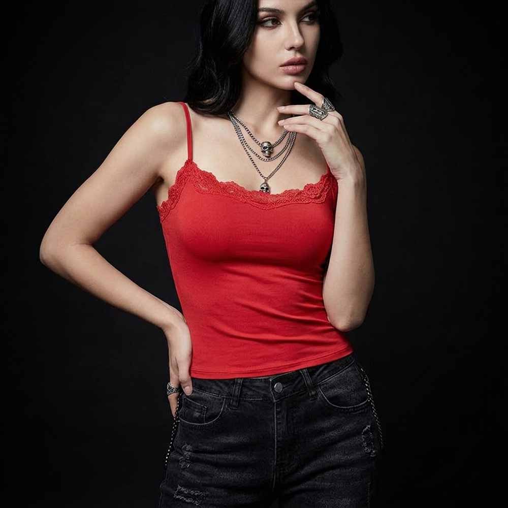 Fitted Lace-Trimmed Camisole with Chain Detail Jeans Fitted Lace-Trimmed Camisole with Chain Detail Jeans — Trendy Emo Style