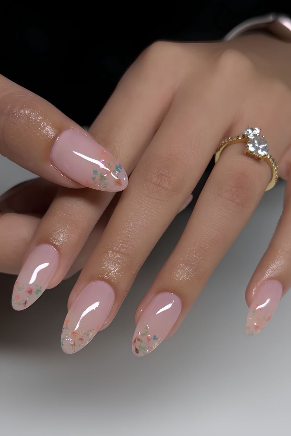 Milky Pink Shimmer With Iridescent Flakes Milky Pink Shimmer With Iridescent Flakes — Trendy Engagement Nails