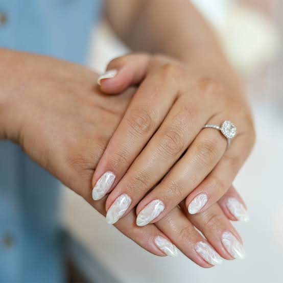 Long Almond Marble Swirl Design Long Almond Marble Swirl Design — Trendy Engagement Nails