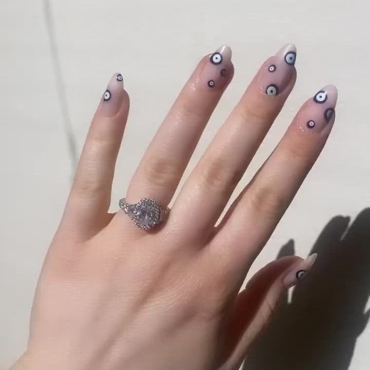 Medium Almond Sheer Nude Black And White Evil Eye — Trendy Evil Eye Nails