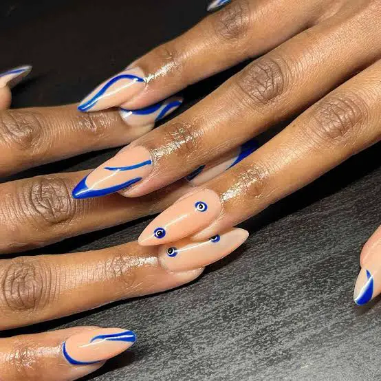 Nude Base Long Stiletto Evil Eye Designs — Trendy Evil Eye Nails