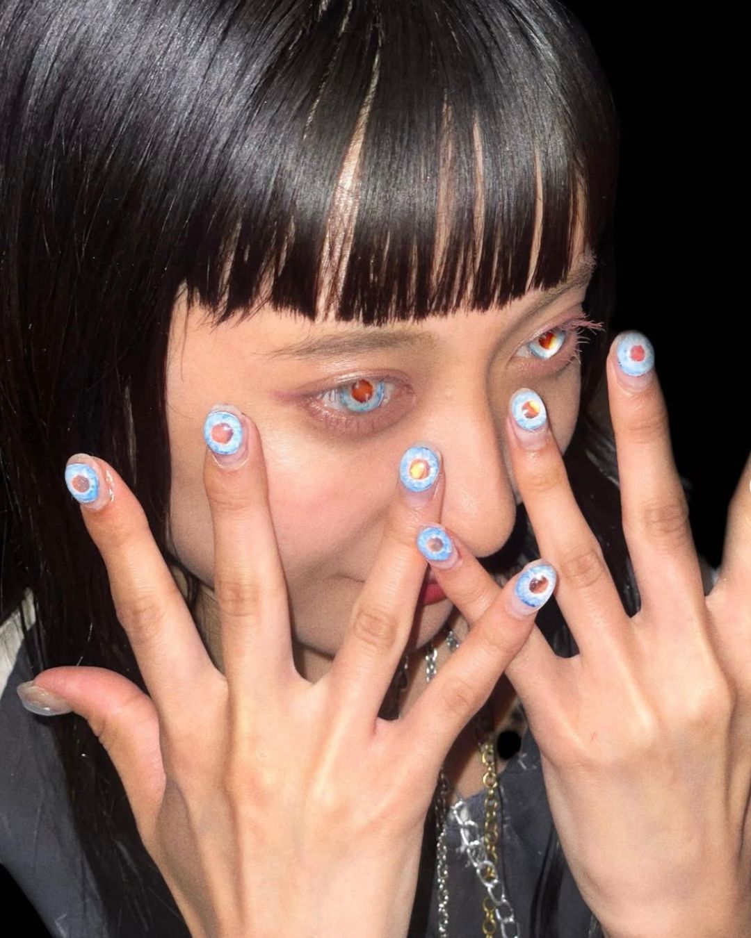 Short Square Abstract Scattered Evil Eye Designs — Trendy Evil Eye Nails
