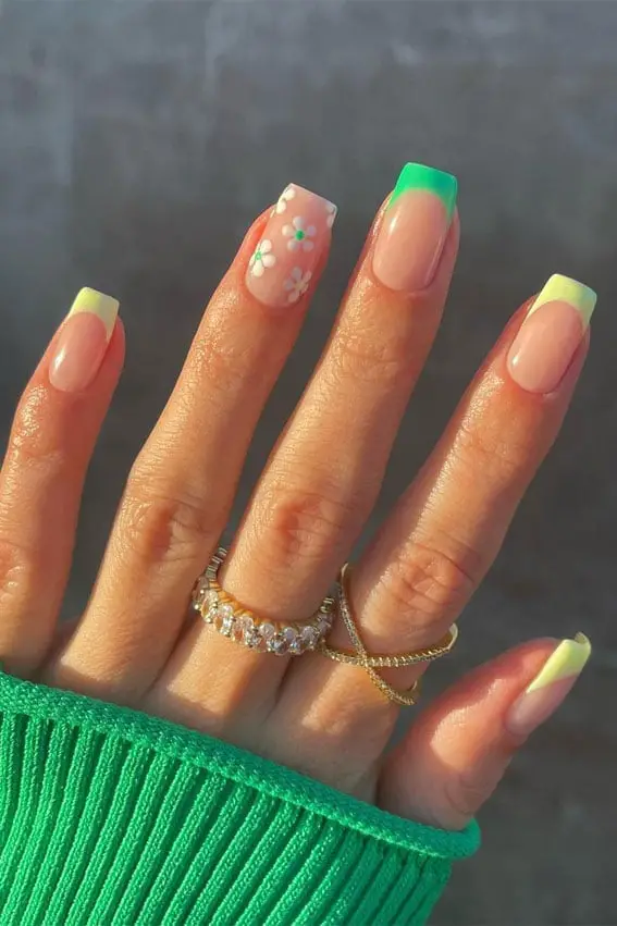 Medium Almond Nails With Neon Flowers Medium Almond Nails With Neon Flowers — Trendy Flower Nails