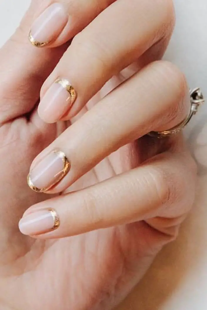 Gold French Tip Short Oval Nails Gold French Tip Short Oval Nails — Trendy Formal Nails