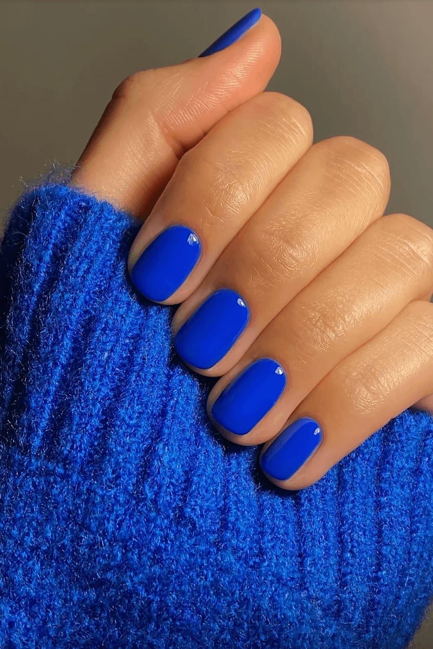 Bright Blue Glossy Short Square Nails Bright Blue Glossy Short Square Nails — Trendy Gel Nails Polish
