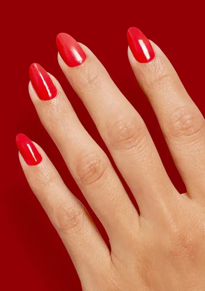 Vibrant Red Glossy Medium Almond Nails Vibrant Red Glossy Medium Almond Nails — Trendy Gel Nails Polish