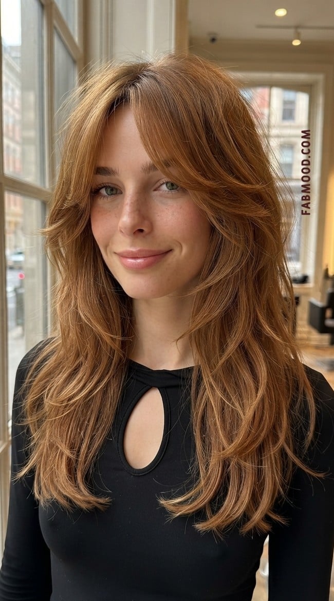 Spiced Ginger Bronde Hair with Soft Shag Layers : Cozy Girl Hair