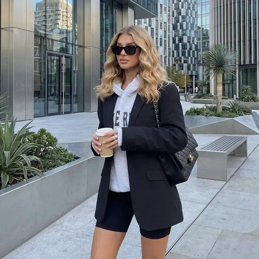 Oversized Blazer with Hoodie and Biker Shorts Oversized Blazer with Hoodie and Biker Shorts — Trendy Girly Outfits