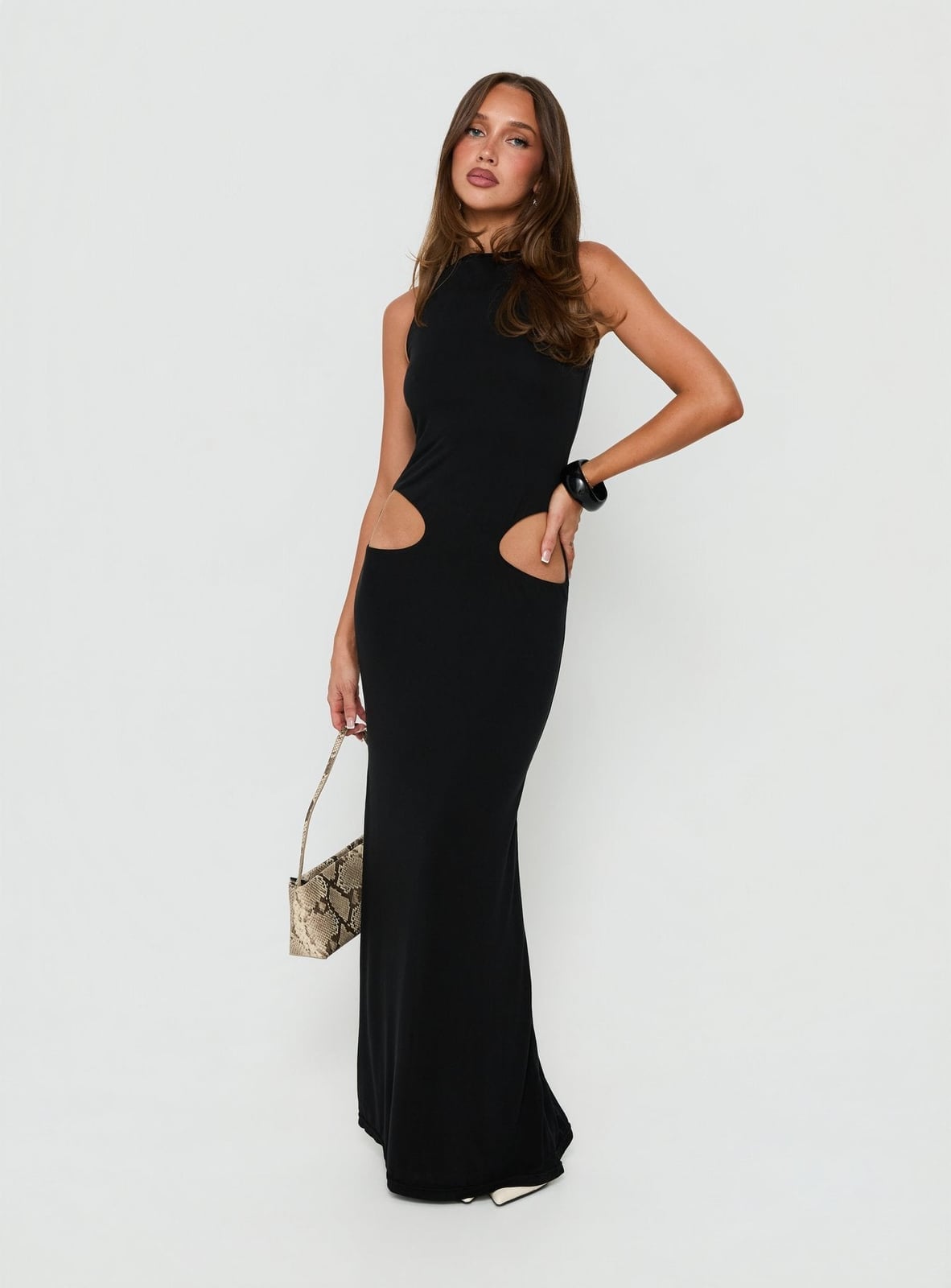 Black Maxi Dress With Side Cut-outs — Trendy Going Out Outfits