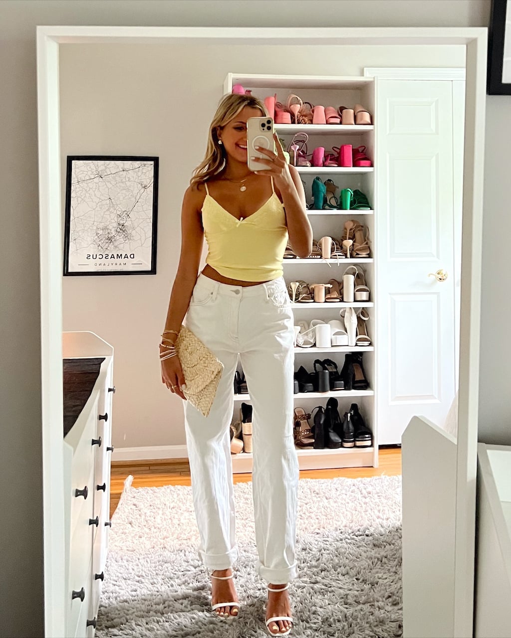Lace Trim Camisole With White Wide Leg Jeans — Trendy Going Out Outfits