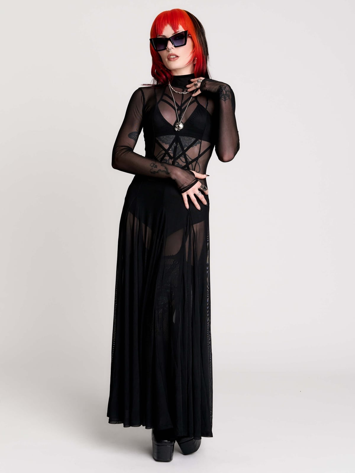 Sheer Star Print Top and Flowing Maxi Skirt — Trendy Gothic Outfits