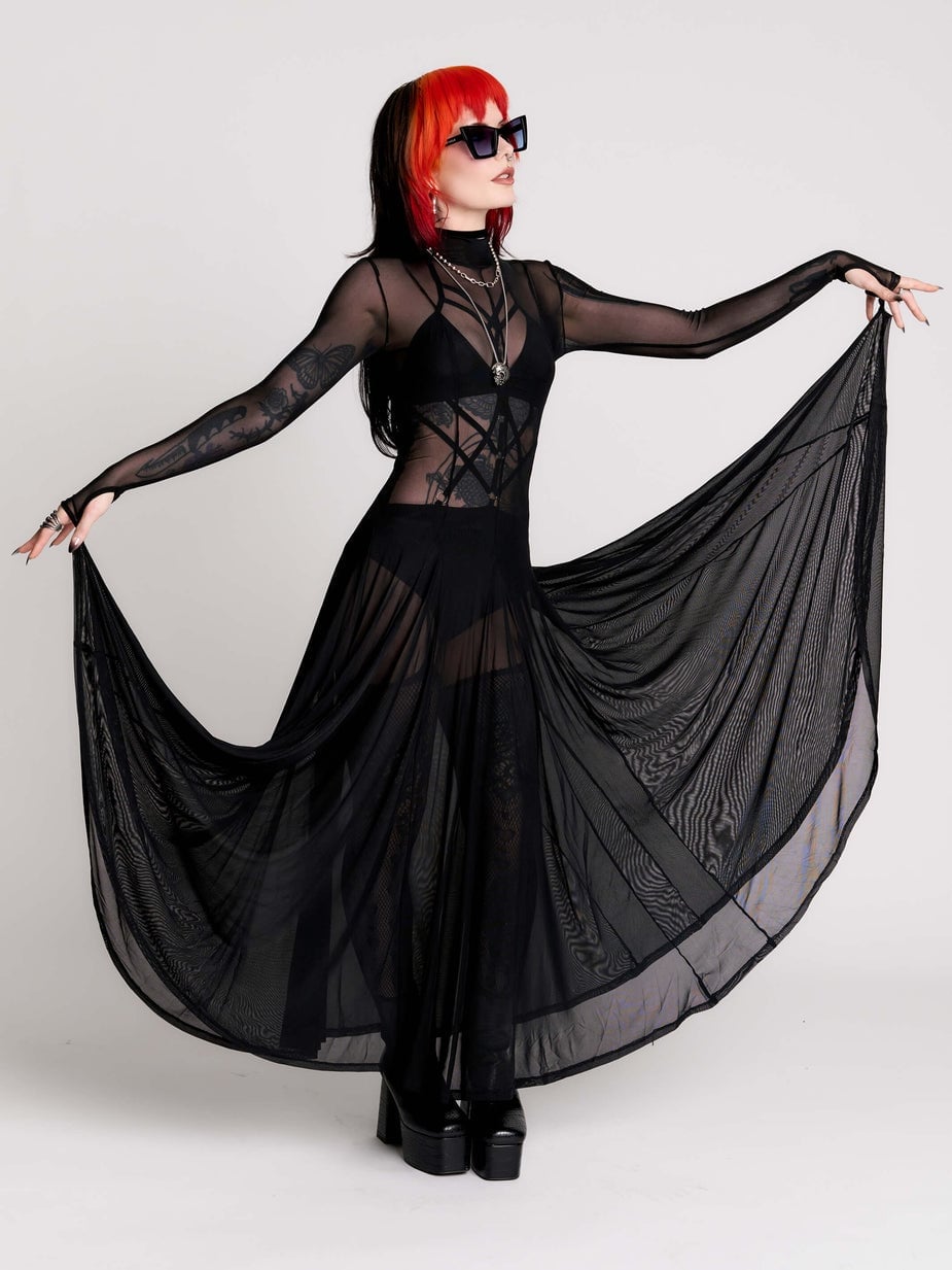 Sheer Maxi Dress with Corset Bodice — Trendy Gothic Outfits