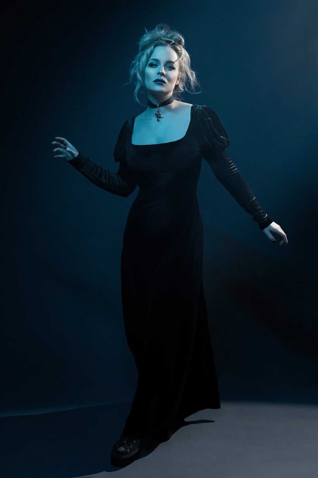 Fitted Velvet Gown with Square Neckline — Trendy Gothic Outfits