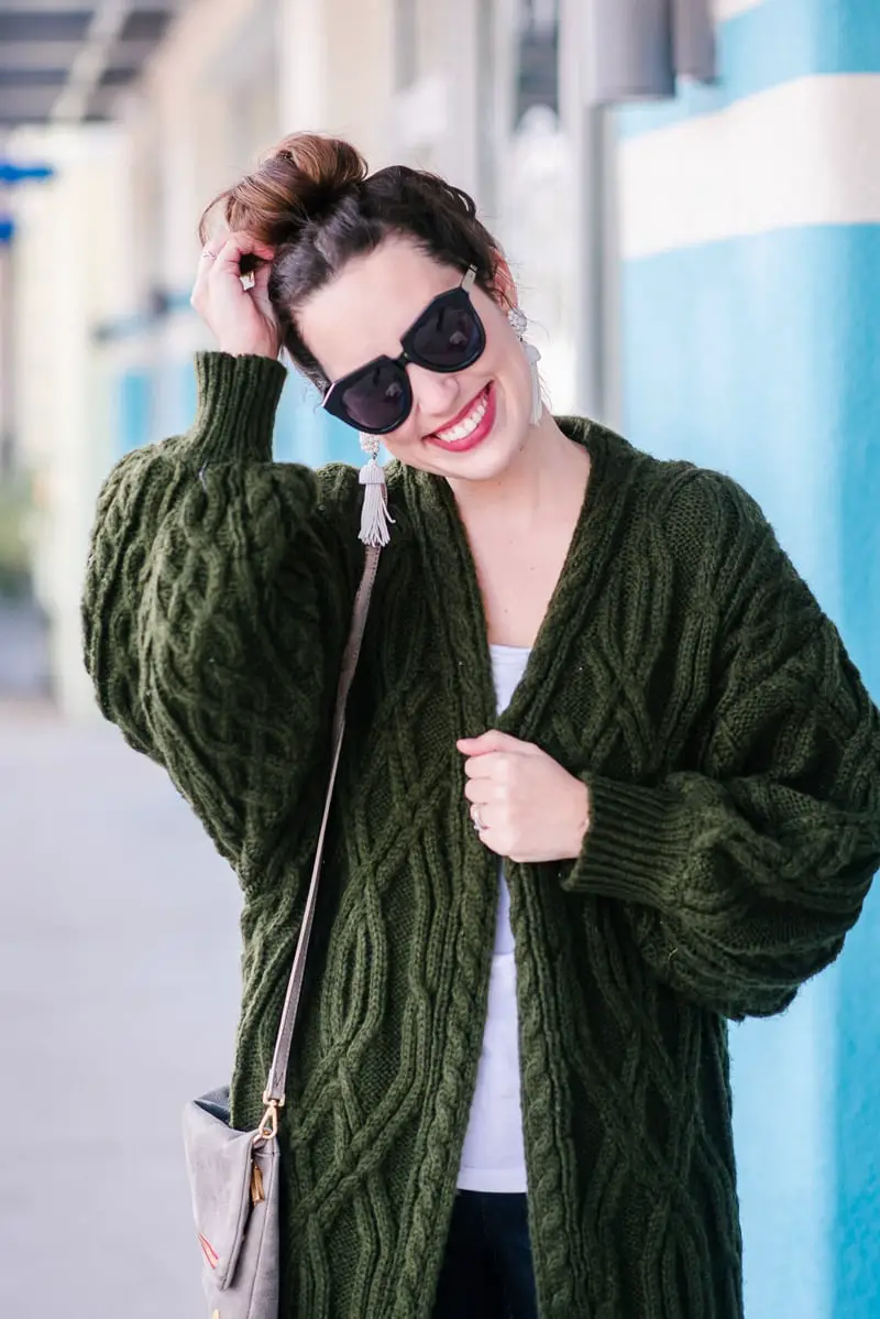 Oversized Olive Green Chunky Cable Knit Cardigan Oversized Olive Green Chunky Cable Knit Cardigan — Trendy Green Sweater Outfit