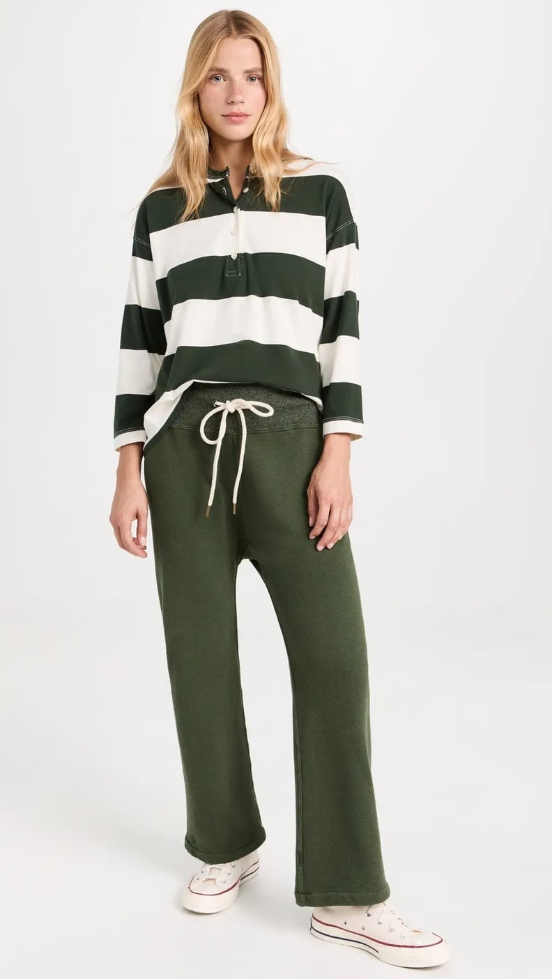 Green Relaxed Fit Sweatpants With Striped Long-Sleeve Top Green Relaxed Fit Sweatpants With Striped Long-Sleeve Top — Trendy Green Sweatpants Outfit