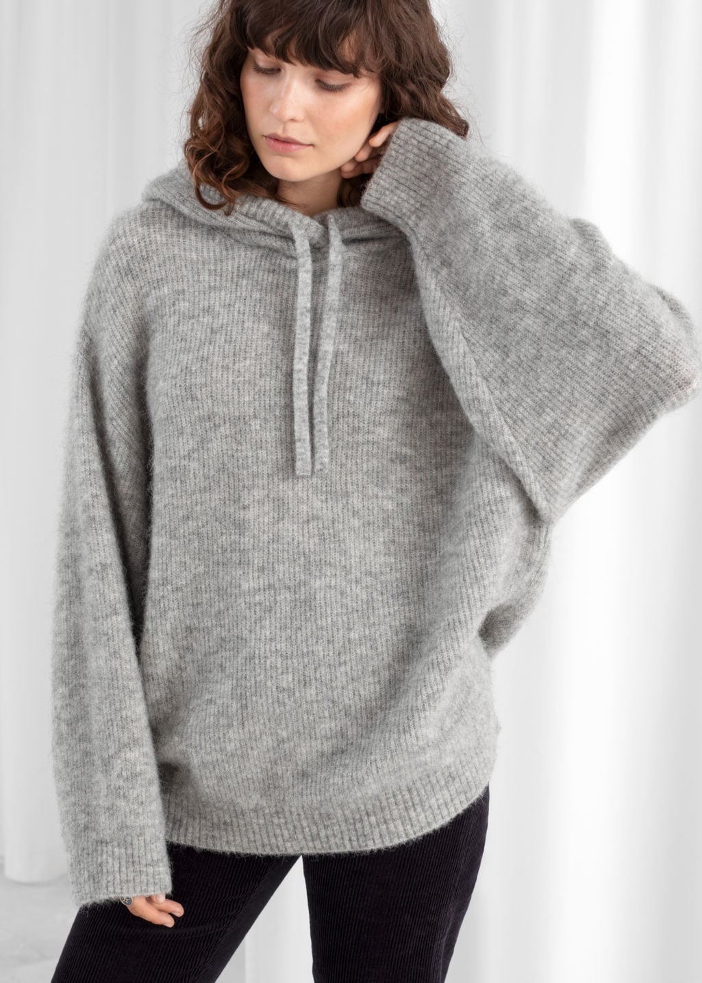Oversized Fuzzy Gray Knit Hoodie — Trendy Grey Hoodie Outfit