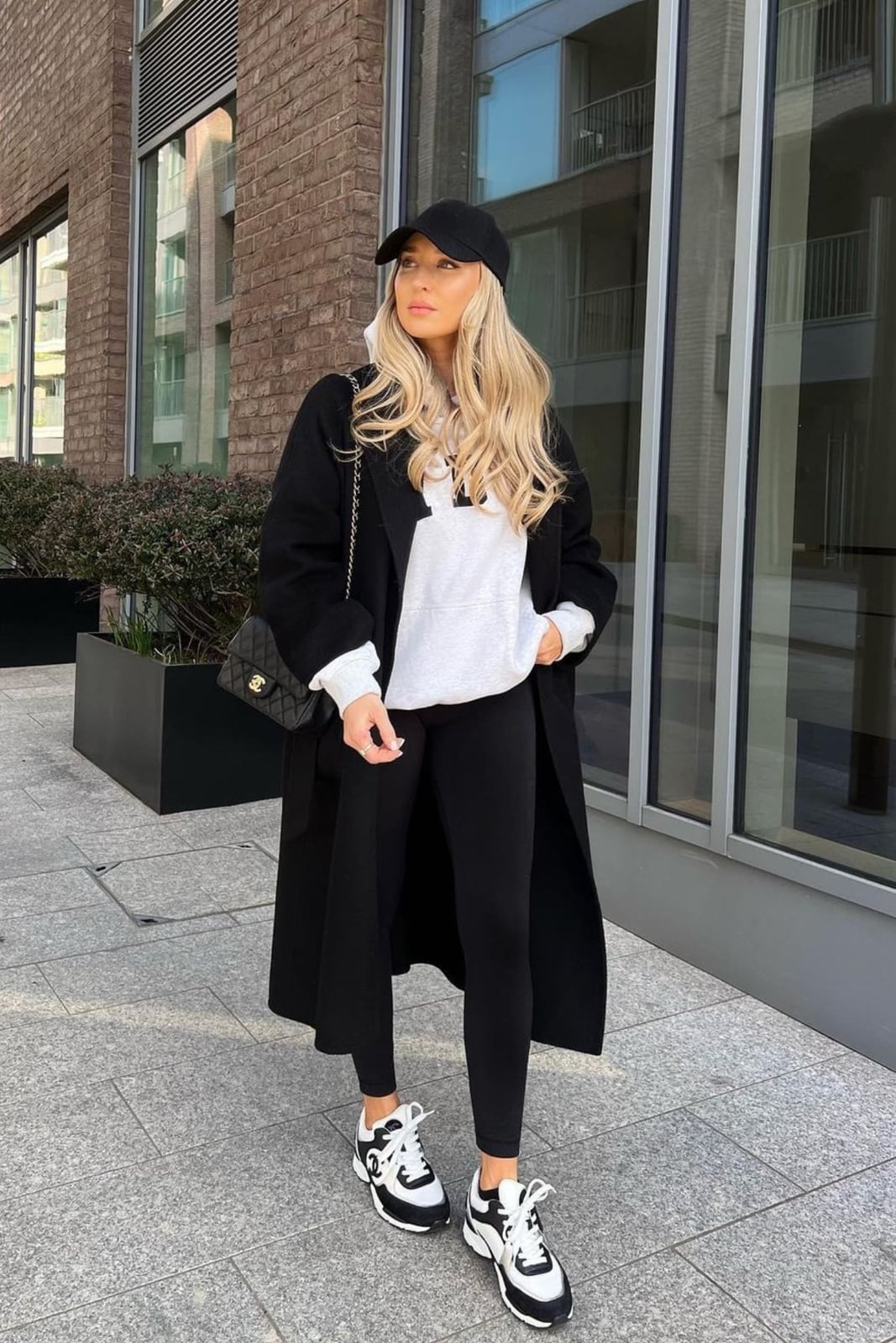 Gray Hoodie and Black Coat with Black Leggings, Cotton — Trendy Grey Hoodie Outfit