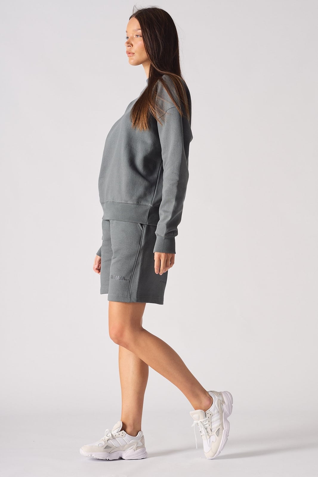 Gray Crew Neck Sweatshirt and Shorts Set — Trendy Grey Hoodie Outfit