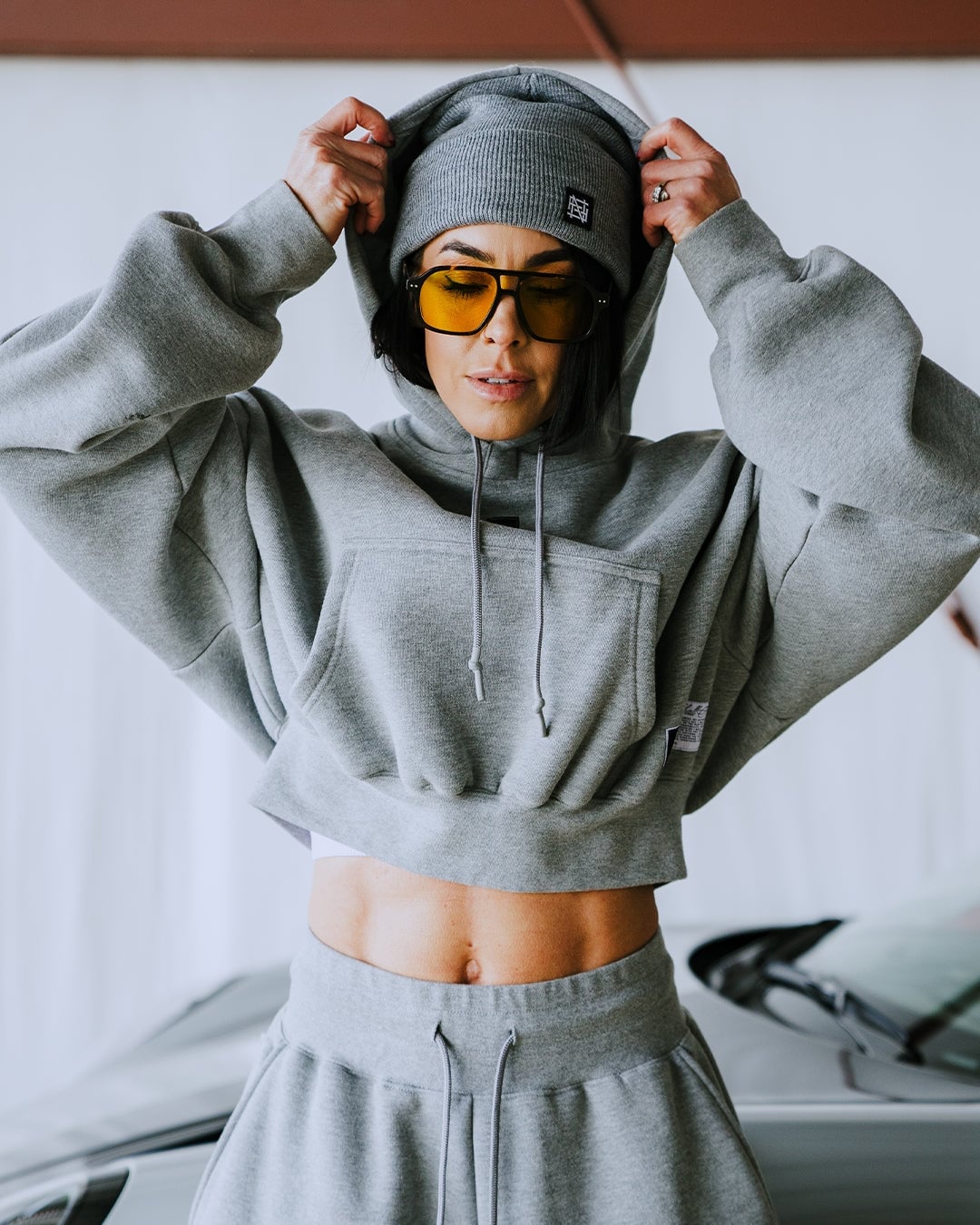 Cropped Gray Hoodie with Matching Beanie — Trendy Grey Hoodie Outfit