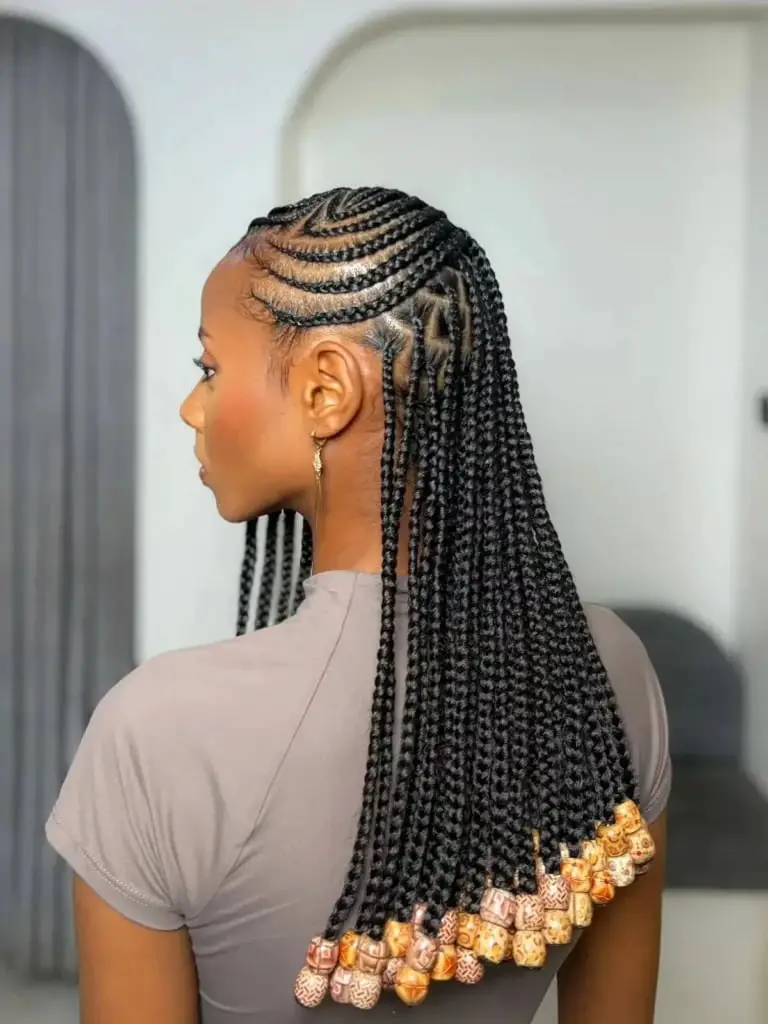 Mid-Back Black Braids with Earthy Tone Beads Mid-Back Black Braids with Earthy Tone Beads — Trendy Hairstyles for Black Women Braids