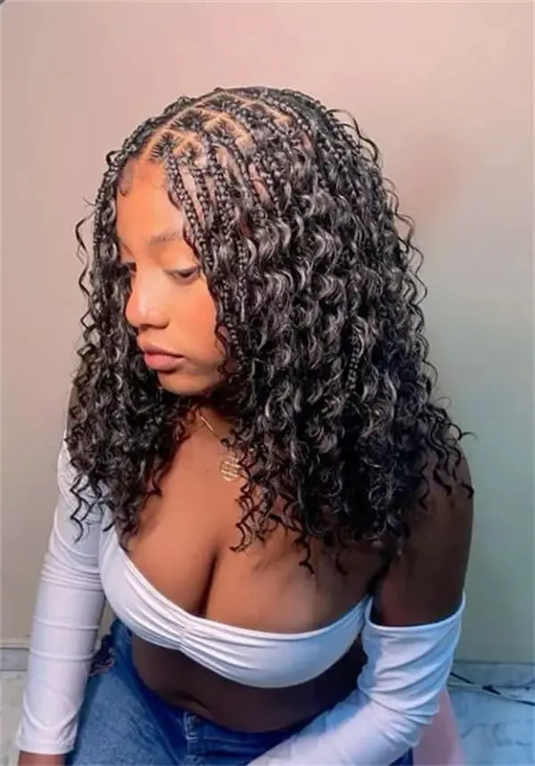 Mid-Back Black Braids with Gray Streaks and Wavy Texture Mid-Back Black Braids with Gray Streaks and Wavy Texture — Trendy Hairstyles for Black Women Braids
