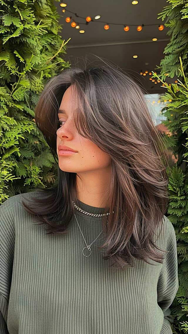 Medium Layered Cut With Face-Framing Curtain Bangs Medium Layered Cut With Face-Framing Curtain Bangs — Trendy Hairstyles for School