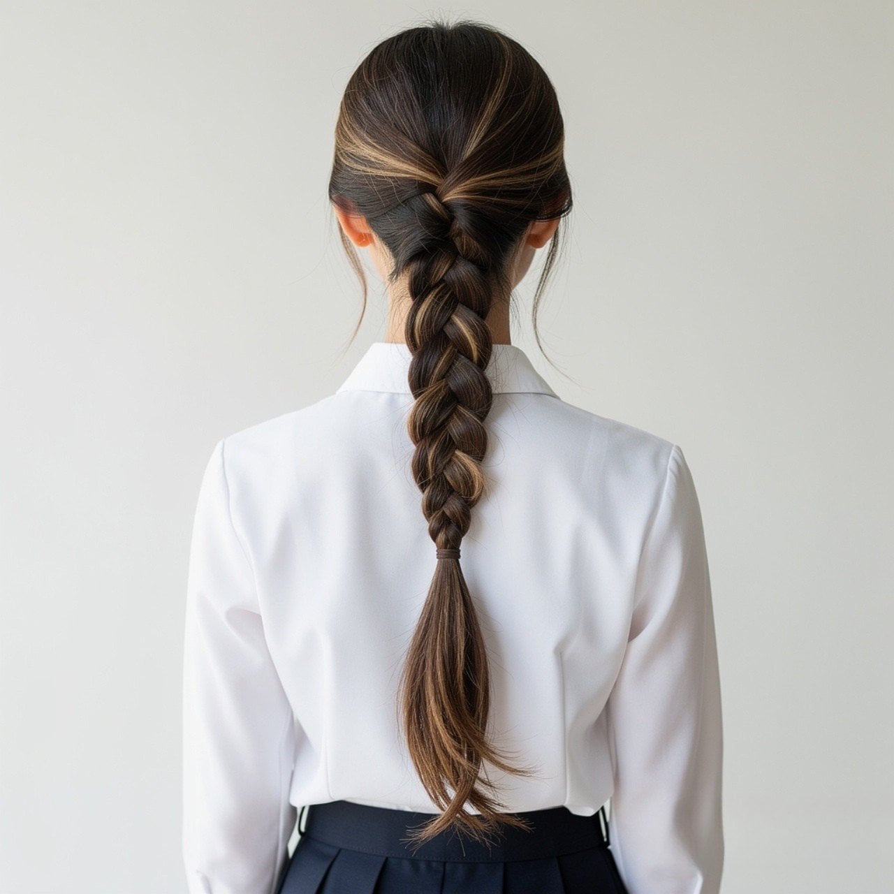 Neat Three-Strand Braid With Subtle Highlights Neat Three-Strand Braid With Subtle Highlights — Trendy Hairstyles for School
