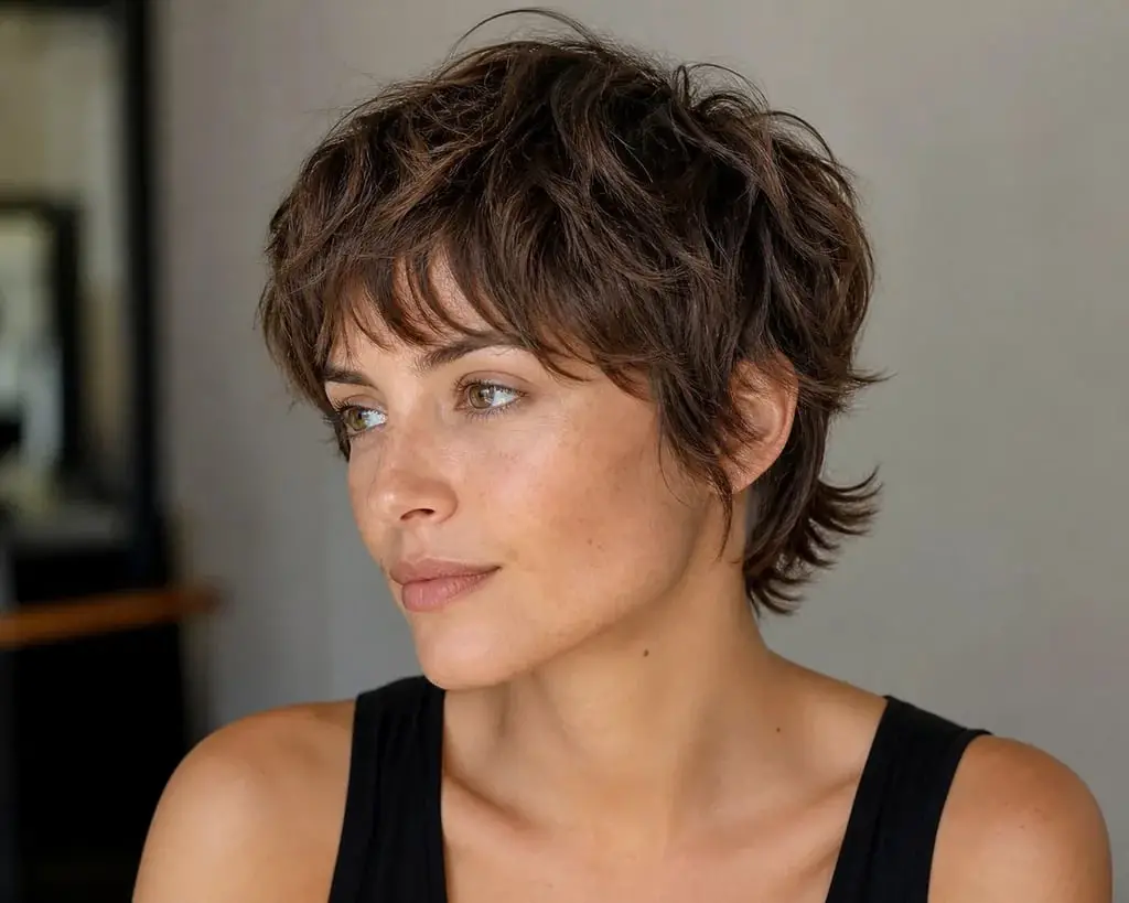 Medium Brown Shag With Wispy Bangs Medium Brown Shag With Wispy Bangs — Trendy Hairstyles for School