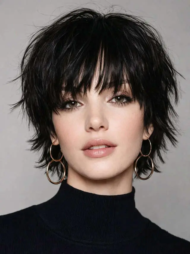 Dark Brown Fine Shag With Textured Bangs Dark Brown Fine Shag With Textured Bangs — Trendy Hairstyles for School