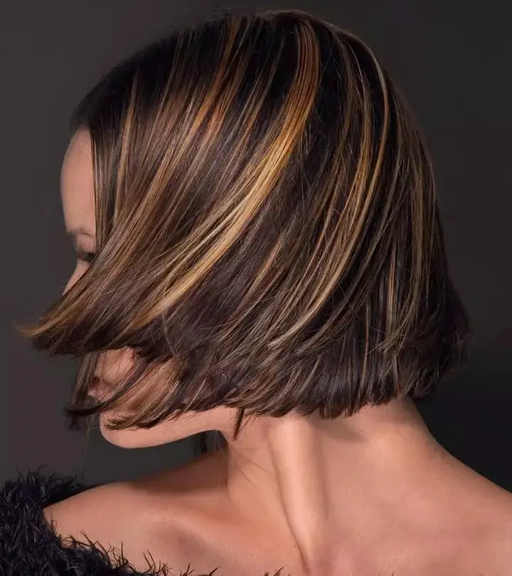 Brown Bob With Blonde Highlights, Chin Brown Bob With Blonde Highlights, Chin — Trendy Highlighting Hair