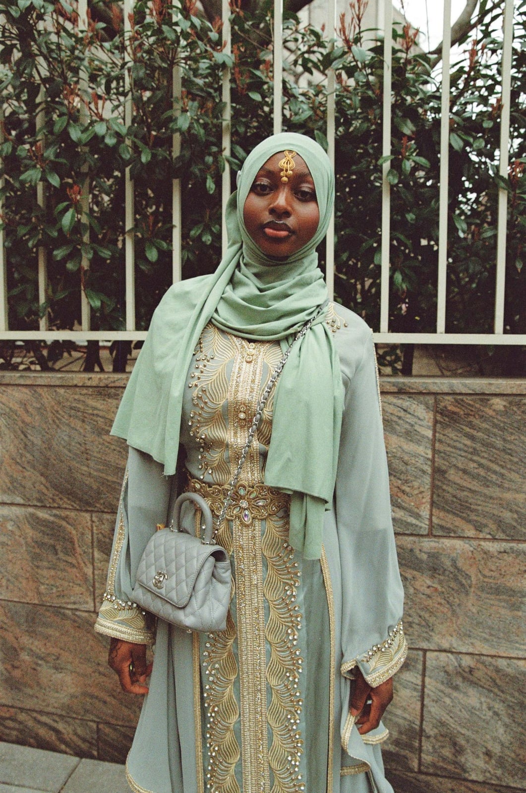 Sage Green Abaya With Gold Beadwork — Trendy Hijab Outfits