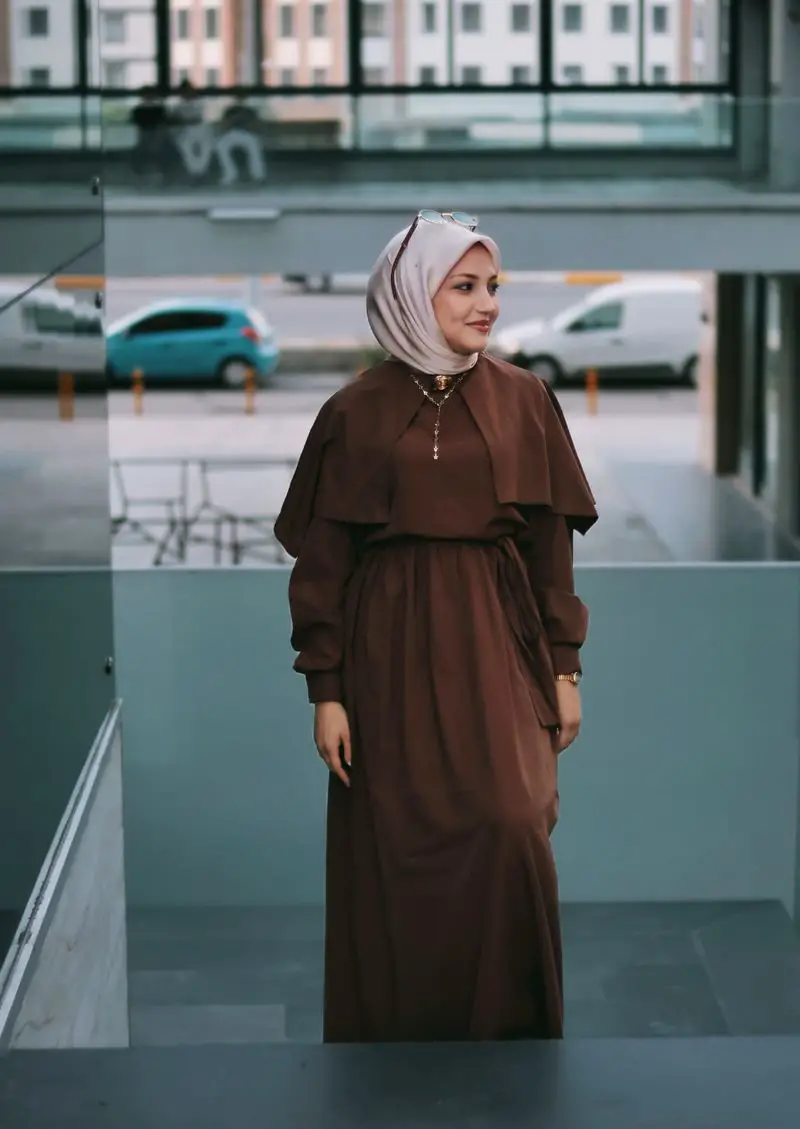 Blue Maxi Dress With Lace Blouse — Trendy Hijab Outfits
