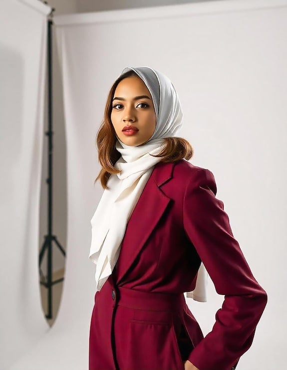 Burgundy Blazer With White Turtleneck — Trendy Hijab Outfits