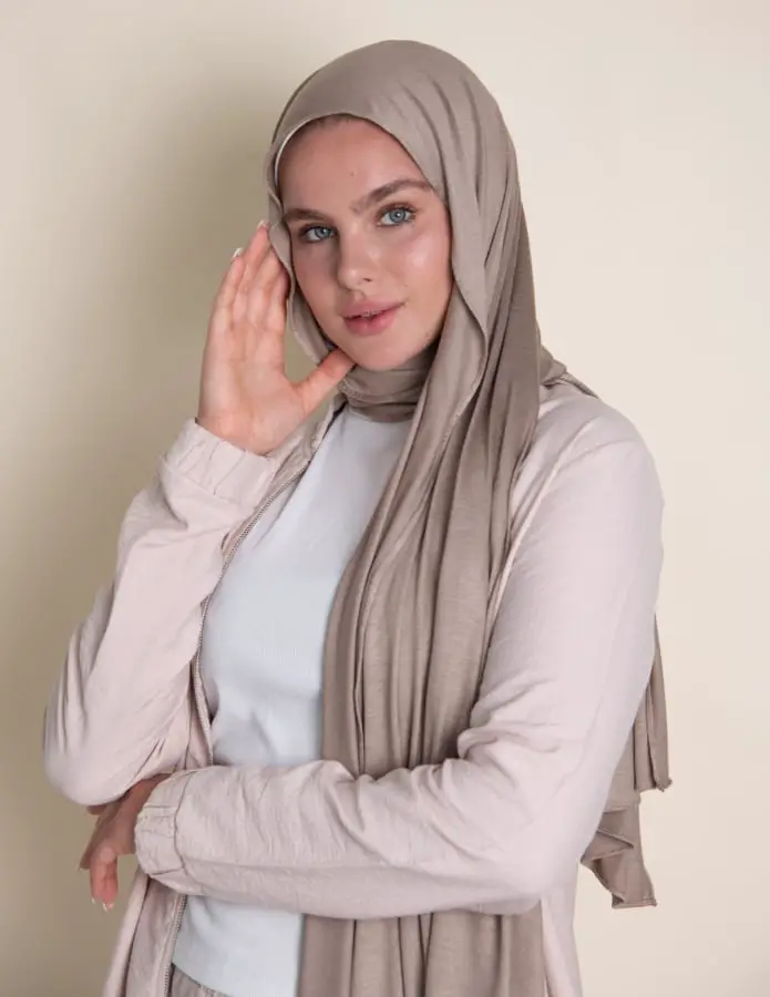 Oversized Brown Cardigan Over Satin Skirt, Close-Up Take — Trendy Hijab Outfits