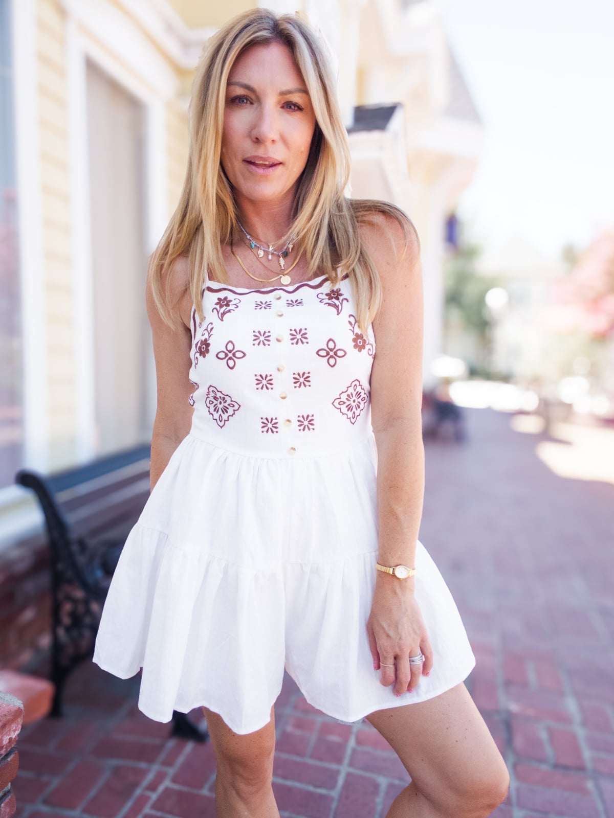 Embroidered Mini Dress with Tiered Skirt Embroidered Mini Dress with Tiered Skirt — Trendy Hippie Outfits
