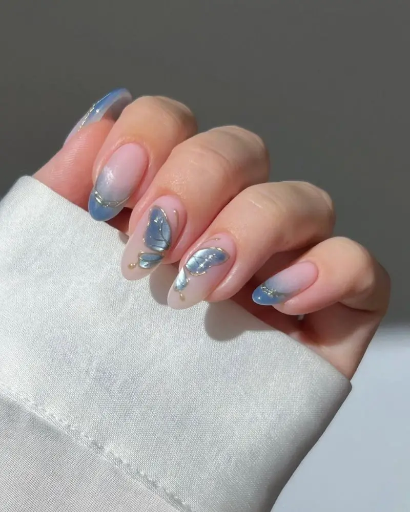 3D Butterfly Gradient Almond Nails 3D Butterfly Gradient Almond Nails — Trendy Japanese Nails
