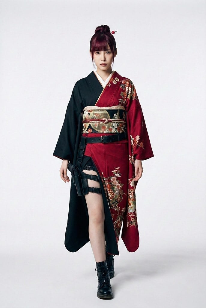 A girl wears a modern reinterpretation of a traditional Japanese kimono | UniForme: Uniform Archive