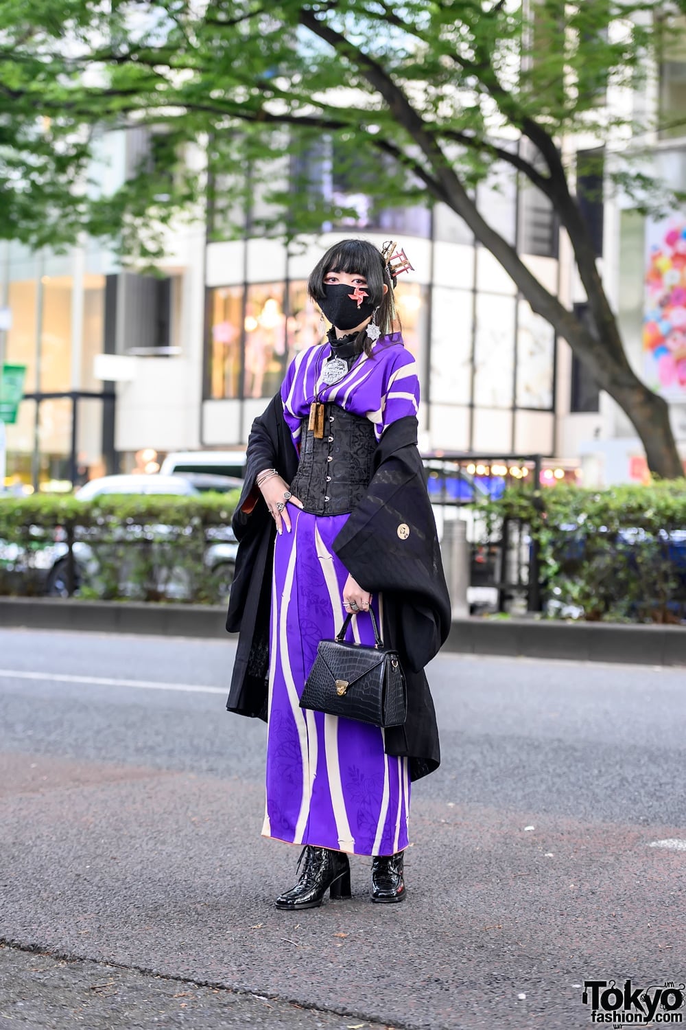 Purple Kimono With Corset Detail — Trendy Japanese Outfits