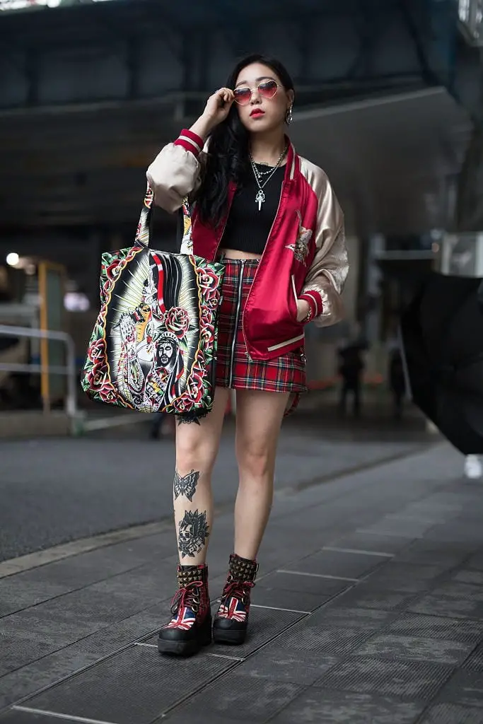 Bomber Jacket With Plaid Mini Skirt — Trendy Japanese Outfits