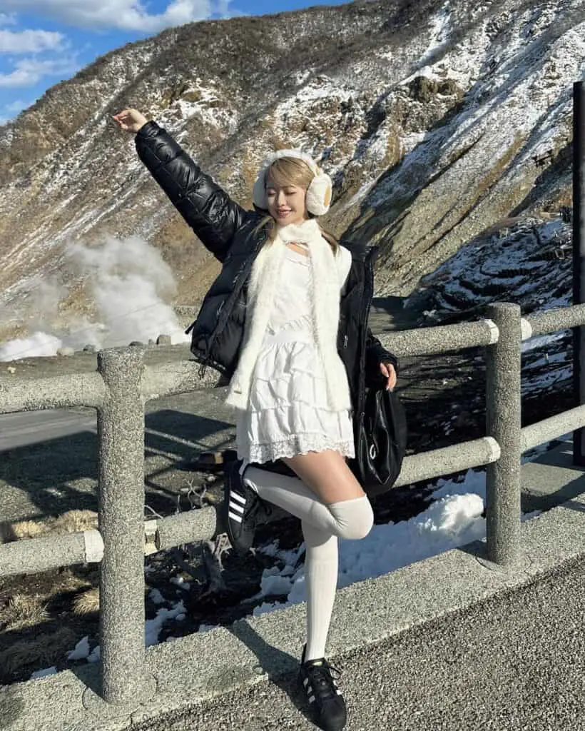 Puffer Jacket With Ruffled Dress — Trendy Japanese Outfits