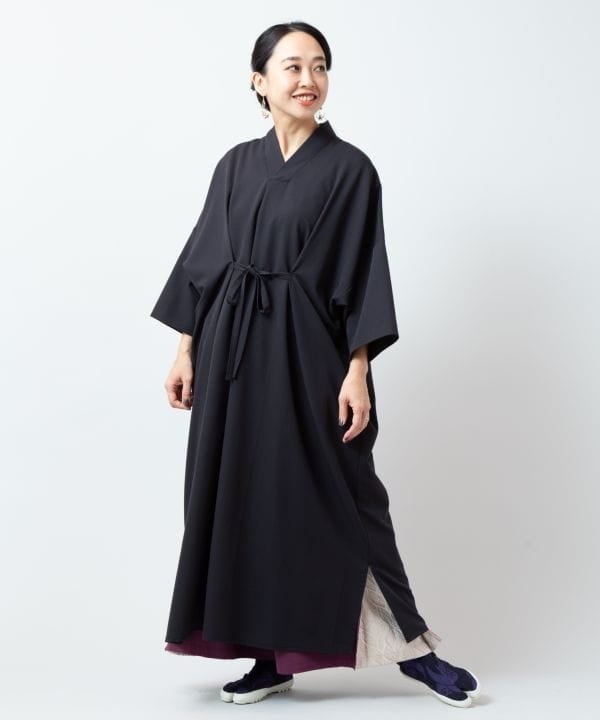 Black Wrap Dress With Wide Leg Pants — Trendy Japanese Outfits